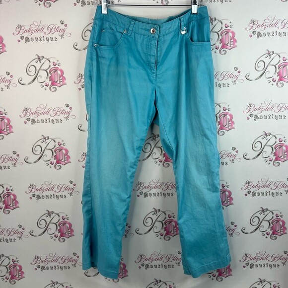 Tan Jay Pants - Tanjay pants bright aqua blue silver detail hardware Blue Boot Cut Pants